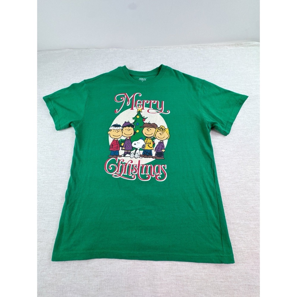 Peanuts women's M short sleeve snoopy dog Merry Christmas graphic t shirt green